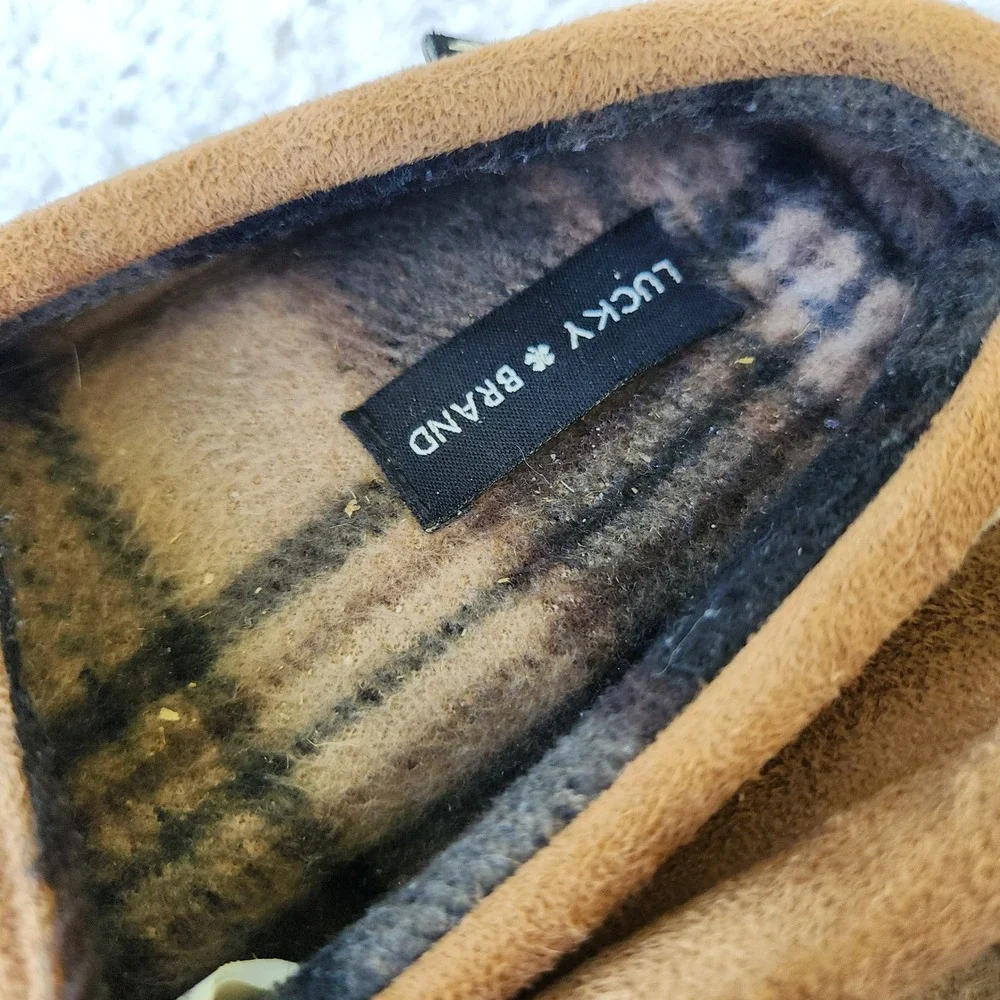 Lucky Brand Kids Brown Plaid Lined Moccasin‎ Slippers Size 2/3